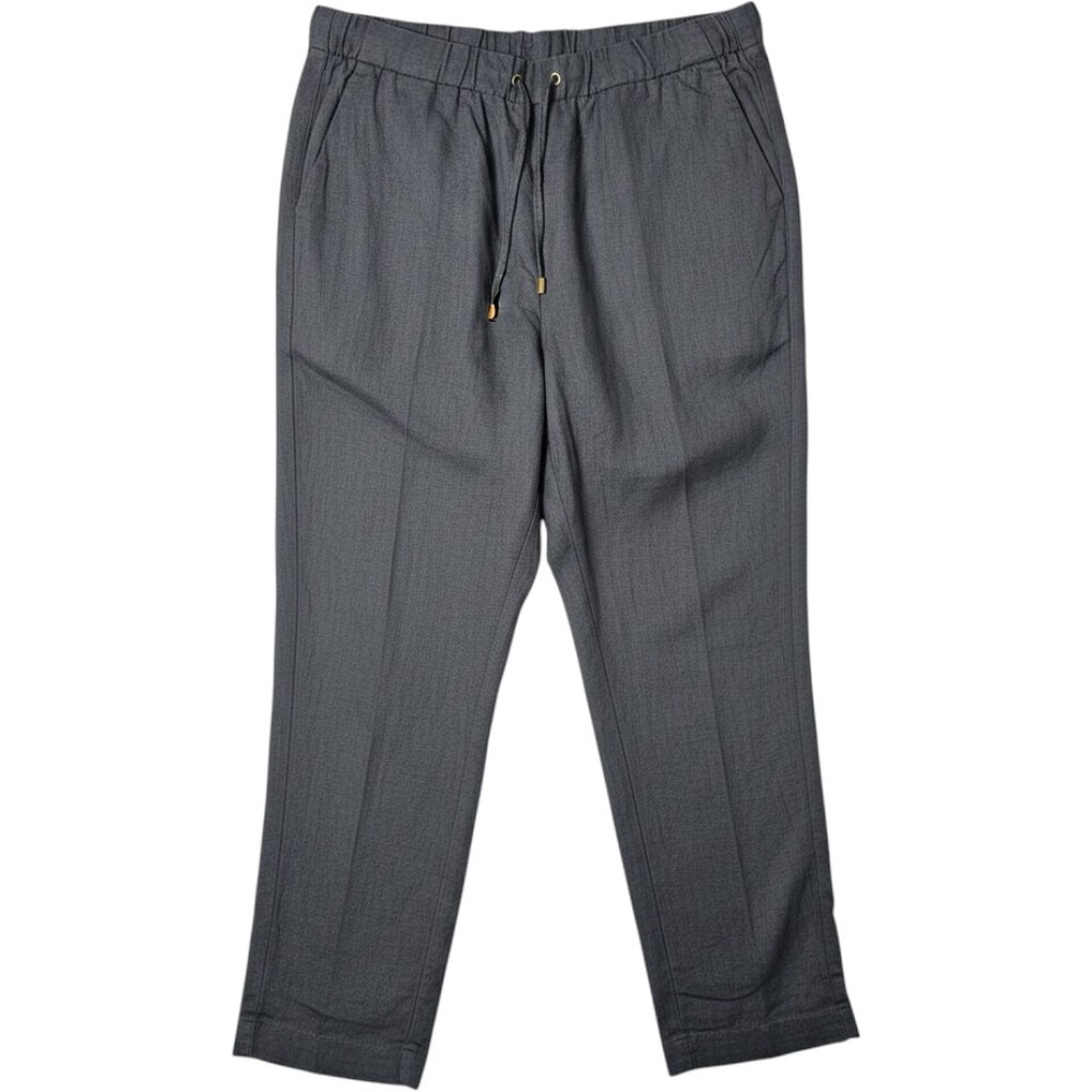 VTG Gray Linen Pants XL Pull On Elastic Waist Drawstring Tapered Casual Coast